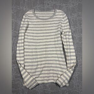 Old Navy Sweater Womens M Gray White Stripe 100% Cashmere Pullover Soft Cozy